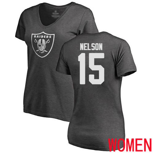 Oakland Raiders Ash Women J  J  Nelson One Color NFL Football #15 T Shirt